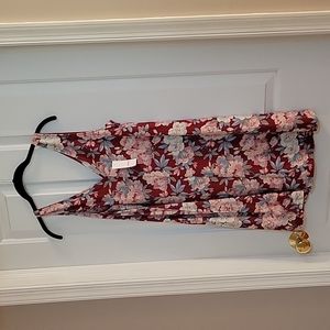 Loft red pink gray floral double v sleeveless dress small